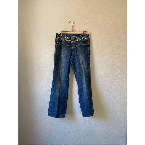 Y2k low rise embellished sequin flare jeans size 10 - Picture 1 of 8